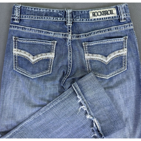 Rock and Roll Jeans 29 Blue Original Low Rise Bootcut Flare Distressed Bling Y2K - Picture 1 of 14